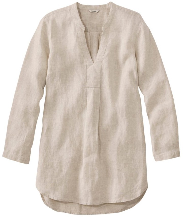 L.L. Bean Women's Premium Washable Linen Shirt, Splitneck Tunic Long ...