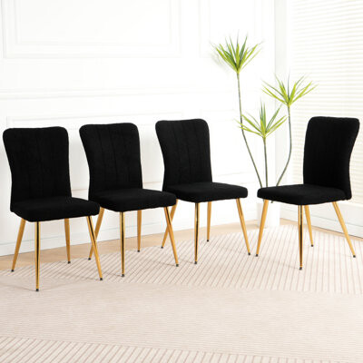 Modern Black Dining Chairs ( Of 4) - Upholstered With Wool Fabric, Gold- Metal Legs Comfortable For Different Rooms Non-slip Adjustable Foot, Large Se