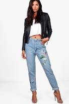 Thumbnail for your product : boohoo Sophie High Waist Embroidered Leg Mom Jeans