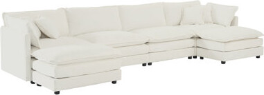 Hokku Designs Comfort U Shaped Couch With Reversible Chaise Modular Large U-Shape Sectional Sofa With Double Extra Ottomans White Chenille Fabric Ideal For Spaci