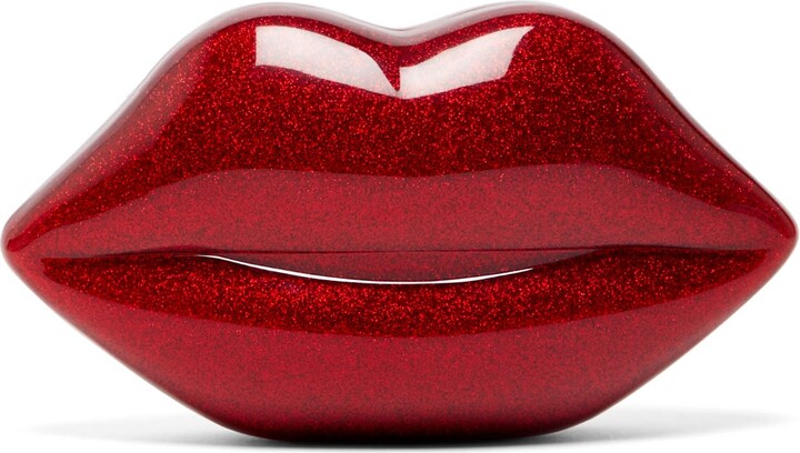 Lulu Guinness Lulu Red Glitter Medium Lips Clutch Bag