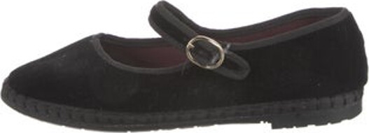 Flabelus Velvet Mary Jane Flats Black Semi-Pointed Toes Mary Jane Strap