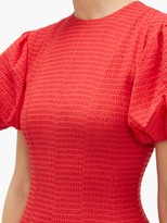 Thumbnail for your product : Emilia Wickstead Doreen Puff-sleeve Seersucker Midi Dress - Red