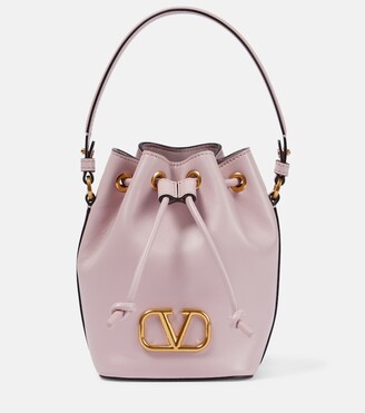 V Logo Signature Small Leather Bucket Bag in White - Valentino Garavani