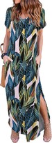 Thumbnail for your product : Arolina Women's Summer Maxi Dresses Short Sleeve V Neck Casual Loose Long Beach Split Dress with Pockets BlackBlue