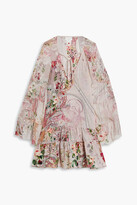Thumbnail for your product : Camilla Crepon-paneled embellished printed silk crepe de chine mini dress