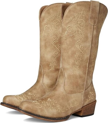 Roper Judith Cowboy Women's Boots Vintage Beige Faux Leather : 10 M, Synthetic