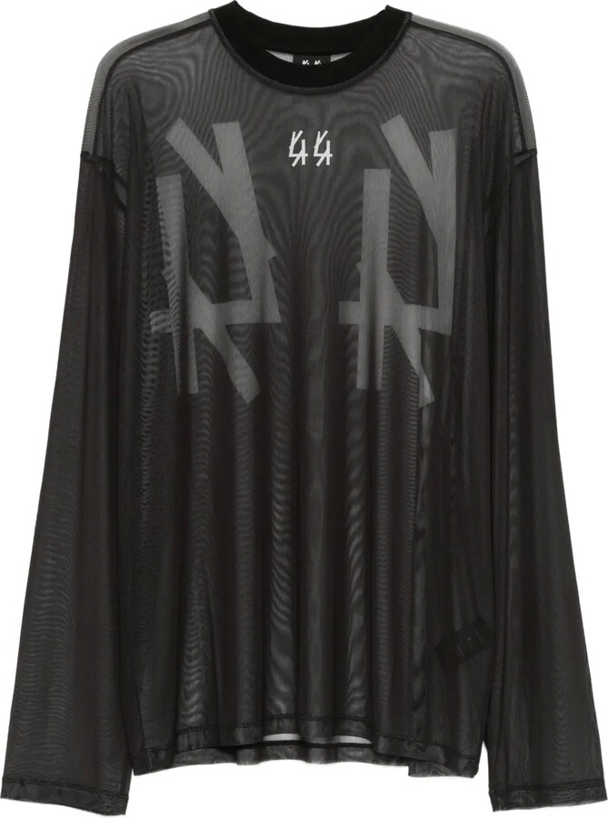44 LABEL GROUP logo-print mesh T-shirt
