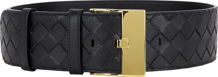 Bottega Veneta Large Watch Intrecciato Belt in Black