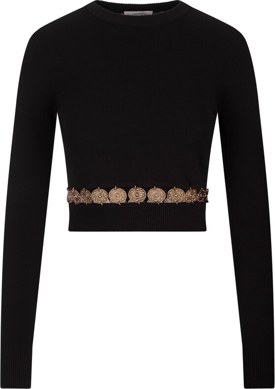 Paco Rabanne Ribbed-Knit Stud Embellished Cropped Top
