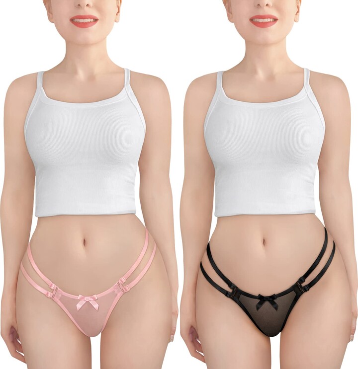 3 Pack Black and White Adjustable Strap Thongs