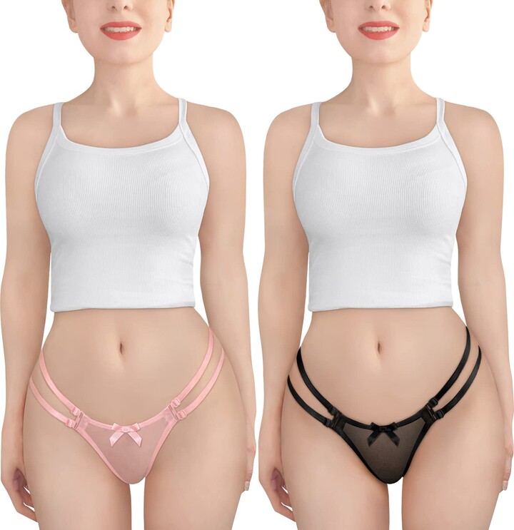 LittleForBig Women's Mesh Underwear Delilah Two Strap Style 2 Pack Bow