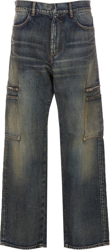 Straight-Leg Distressed Cargo Jeans