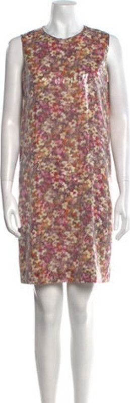 Studio Max Mara Shift Dress Neutrals Floral Print Sequin Embellishments Sleeveless with Crew Neck Concealed Zip Closure at Back