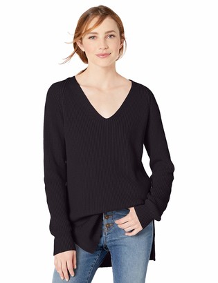 Goodthreads Cotton Half-Cardigan Stitch Deep V-Neck Sweater Pullover