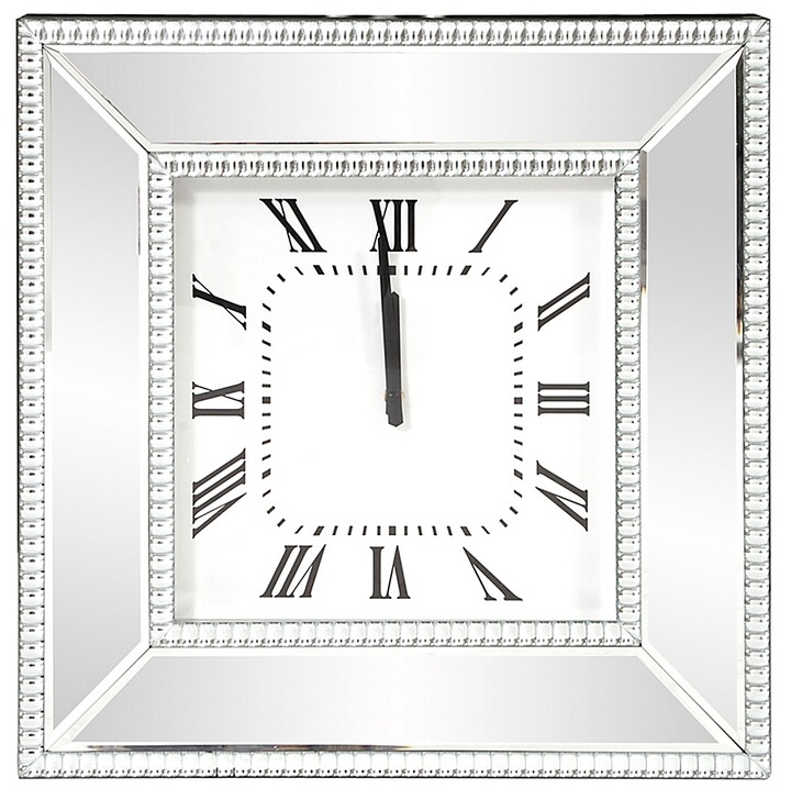 Bione Square Mirrored Wall Clock Quartz Roman Numerals Crystal Decor 20" x 20" 
