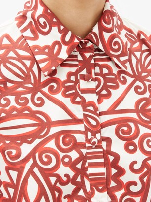La DoubleJ Choux Ruffled Parnaveg-print Mini Shirt Dress - Red Multi