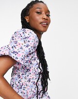 Thumbnail for your product : Miss Selfridge milkmaid puff sleeve blouse in purple floral