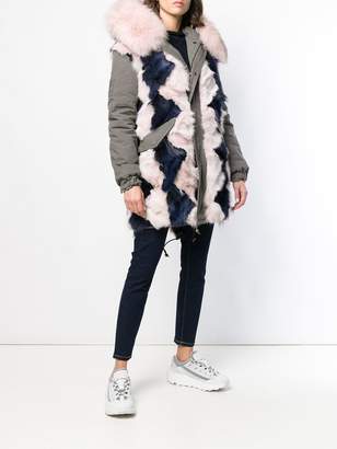 Mr & Mrs Italy colour-block fur parka coat