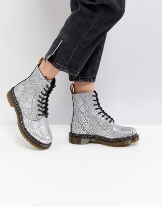 Dr. Martens Vegan Silver Snake Lace Up Boots