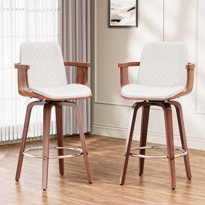 Corrigan Studio Modern PU Leather Bar Stools With Bentwood Armrests Durable Frame 360° Swivel And Cushioned Comfort Perfect For Kitchen Home Bar Or Dining Area