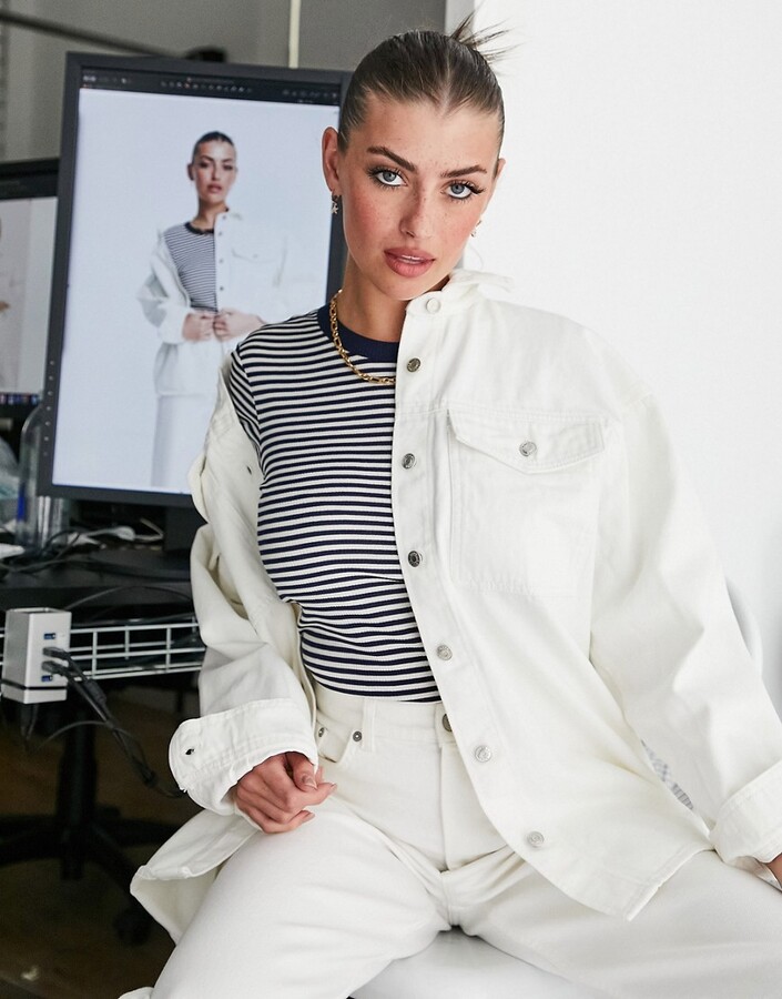 cast Price cut carbohydrate ASOS DESIGN oversized denim shacket in white - ShopStyle