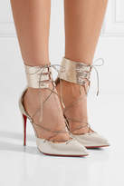 Thumbnail for your product : Christian Louboutin Corsankle 100 Metallic Leather And Lamé Pumps - Silver