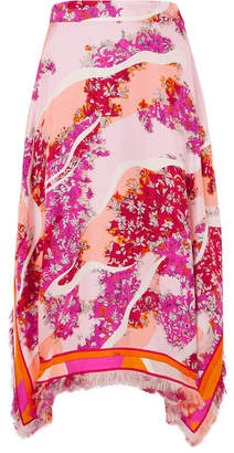 Emilio Pucci Fringed Printed Silk-twill Midi Skirt - Pink