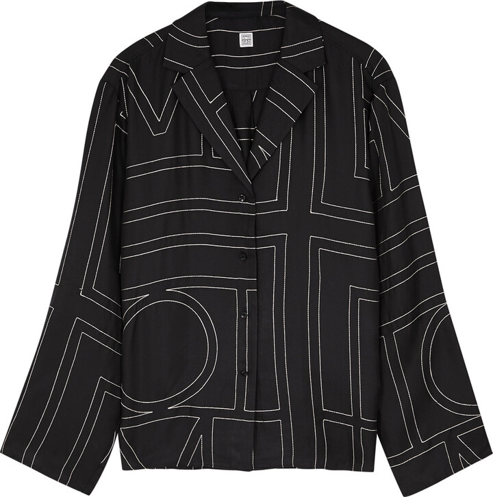 Totême Monogram-embroidered Silk-satin Shirt