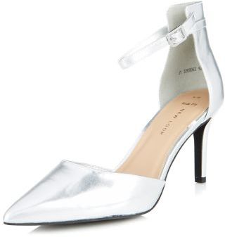 New Look Wide Fit Silver High Back Pointed Ankle Strap Heels