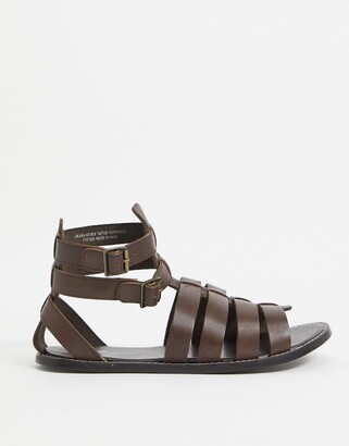 ASOS DESIGN gladiator sandals in brown leather - ShopStyle