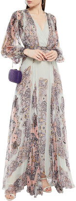 Etro Wrap-effect Smocked Printed Silk-chiffon Maxi Dress