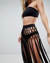 Thumbnail for your product : ASOS Design DESIGN Slinky Fringed Knotted Beach Sarong Skirt
