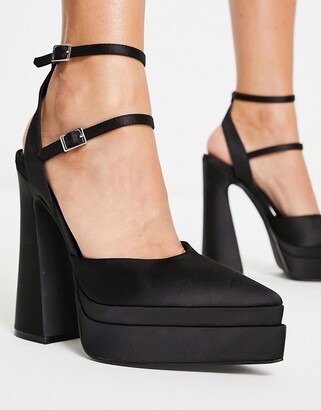ASOS DESIGN Parton pointed double platform heeled shoes in black