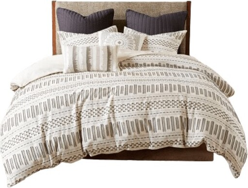 Gracie Mills GracieMillsDonnyGeometricCottonJacquardComforterMiniSet-King/CaliforniaKing-Ivory/Charcoal