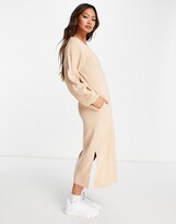 Thumbnail for your product : ASOS DESIGN knitted maxi dress with button placket and pockets in oatmeal