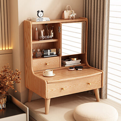 19.69"Minimalist Solid Wood Vanity With Chest Of Drawers& Mirror