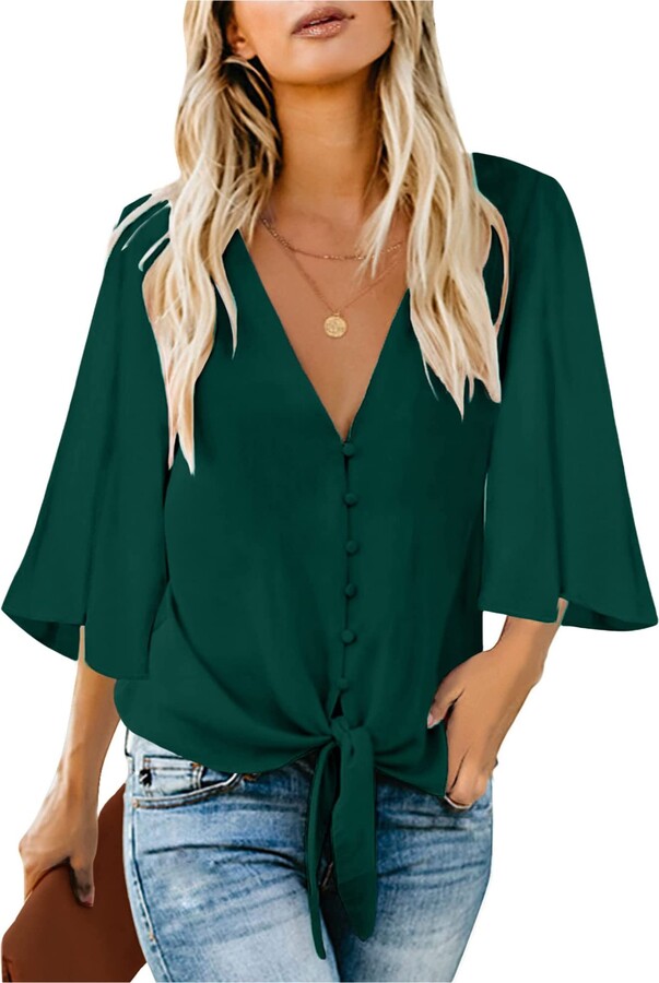 Karlywindow Womens Long Sleeve Button Down Cotton Linen Shirt Blouse Loose  Fit Casual V-Neck Tops Army Green at  Women's Clothing store