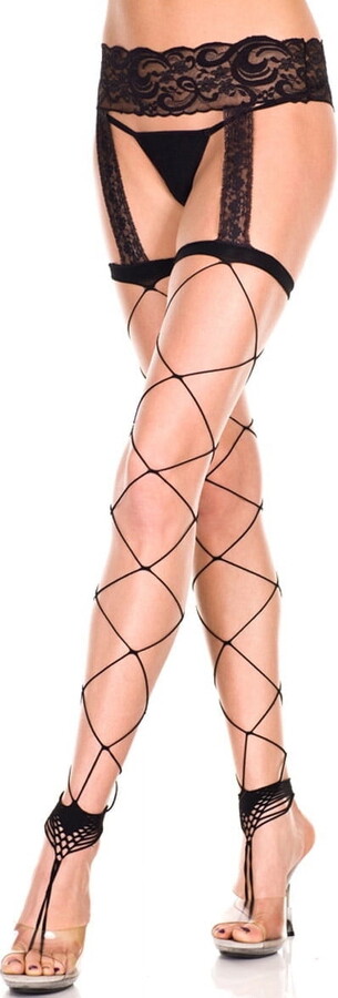 Music Legs Women’s Large Fishnet Spandex Garterbelt Stockings 7820-Black 7820-BLACK