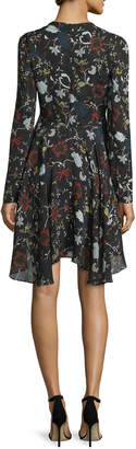 A.L.C. Cynthia Long-Sleeve Floral Silk A-Line Dress, Black/Multicolor