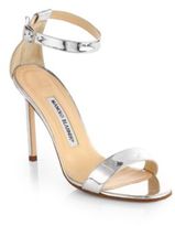 Thumbnail for your product : Manolo Blahnik Chaos Holo Metallic Leather Ankle-Strap Sandals