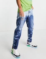 Thumbnail for your product : Topman relaxed extreme wash jeans in mid wash blue