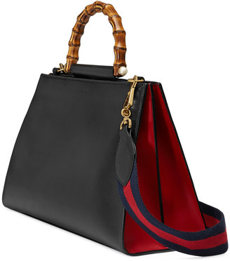 Gucci Nymphea Medium Bamboo-Handle Tote Bag, Black/Red