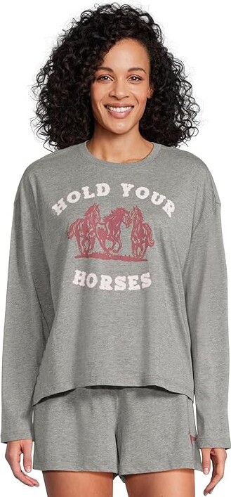 P.J. Salvage Hold Your Horses Short Pj Set Women's Pajama Sets Dark Heather Grey : SM (US 4), Cotton/Modal