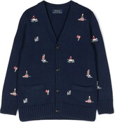 Thumbnail for your product : Ralph Lauren Kids All-Over Motif-Embroidered Cardigan