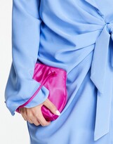 Thumbnail for your product : ASOS DESIGN ruched satin clutch bag with detachable crossbody strap in bright pink