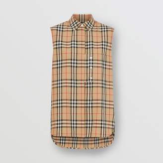 Burberry Sleeveless Vintage Check Cotton Poplin Oversized Shirt