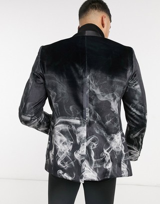 Twisted Tailor velvet blazer with smoke print in black