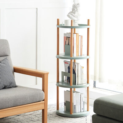 360° Rotating Storage Shelf, 4 Tier. Made Of Solid Wood For Desired Storage. Blue Living Room, Bedroom, Study, Kitchen Tier Bookcase With Rotation. Co