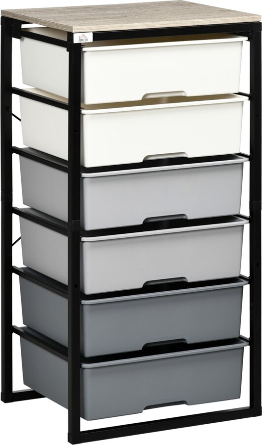 Dresser Storage Drawers with 6 Plastic Bins and Steel Frame
